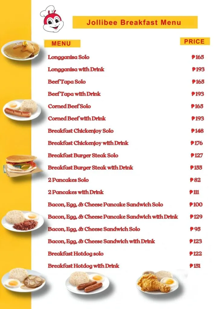 Breakfast Menu Jollibee