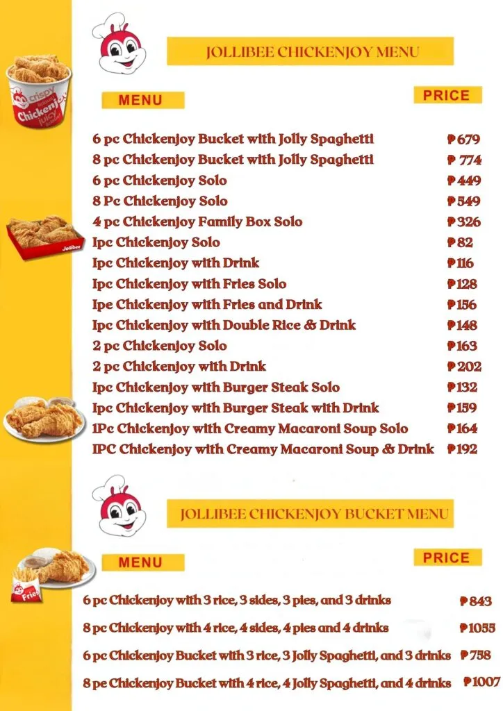 jollibee chickenjoy Menu